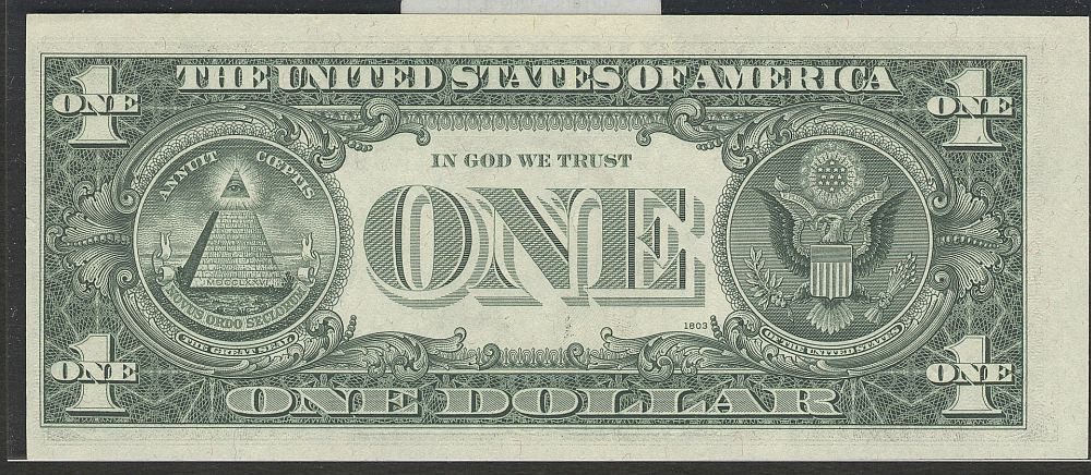 Misalignment Error, Front & Back, 1974 $1 FRN, GemCU